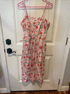 Free assembly Floral Pink Sleeveless Midi Dress with Red Bloom Print